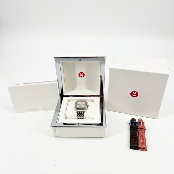Michele Stainless Steel Chronograph Deco Watch Mother of Pearl Diamond F… - Picture 1 of 15